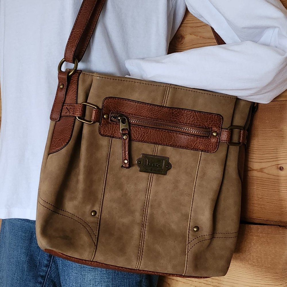 "B.o.C." Born Concept Tan Suade Crossbody Tote Bag